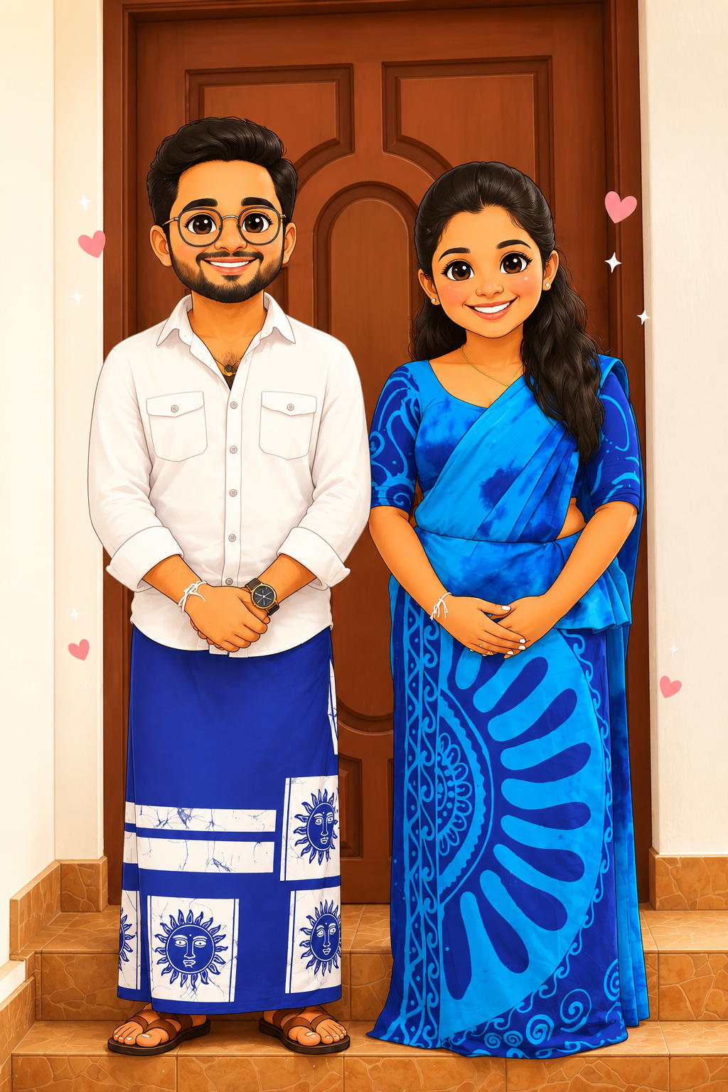 Kandyan wedding couple illustration